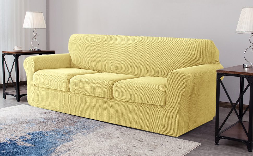 SU SUBRTEX 3Seater Sofa Cover with 3 Separate Cushion Covers Stretch