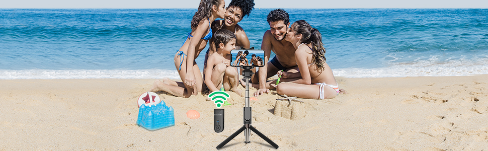 selfie stick tripod with bluetooth remote, snap wonderful moments, enjoy yourself with family.
