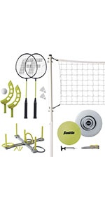 bad minton set, backyard volleyball net, badmitton set, bad mitten set with net, sports combo set