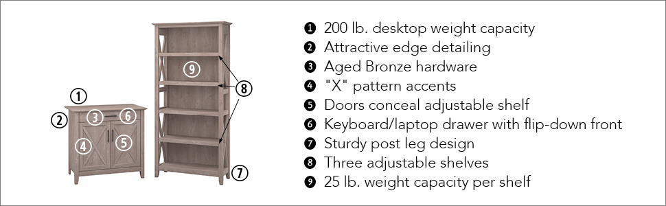 Amazon Com Bush Furniture Key West Secretary Desk With 5 Shelf
