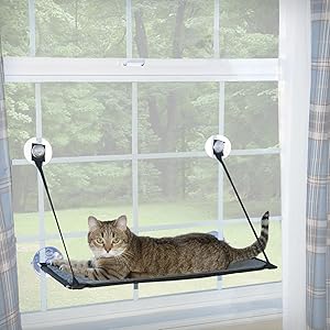 K&H Pet Products EZ Mount Window Kitty Sill Double Stack, 2 Levels, with Suction Cup Mounting System, Holds Over 22kg, 30.48cm x 58.42cm, Grey 15 single mount