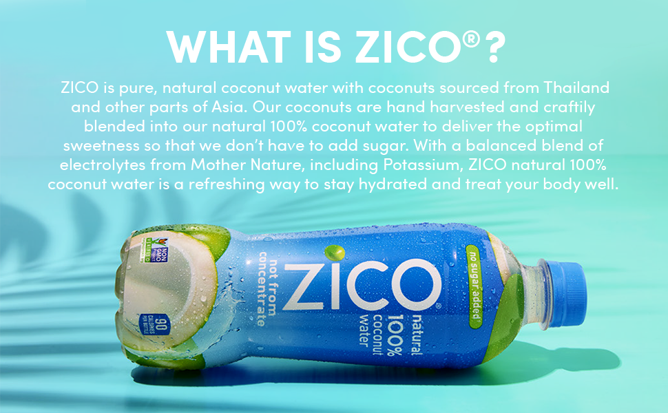 Zico 100 Coconut Water Drink 12 Pack, Natural Flavored No Sugar A
