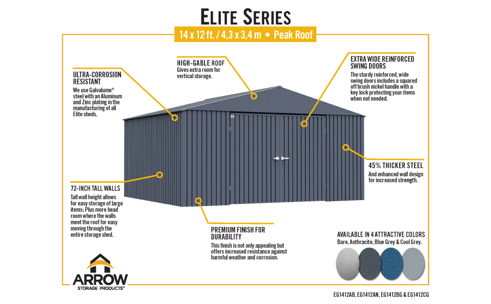 Arrow Shed Elite 14' x 12' Outdoor Lockable Gable Roof