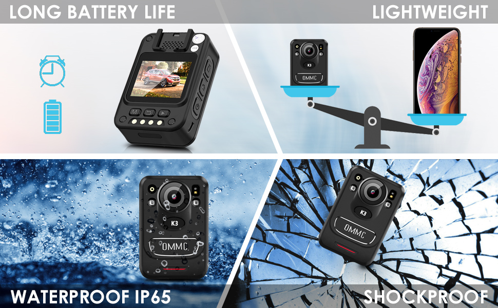 OMMC K3 1440P HD Police Body Camera,Portable Body Camera with with