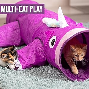 Pet Craft Supply Magic Mewnicorn Multi Cat Tunnel Boredom Relief Toys with Crinkle Feather for Cats