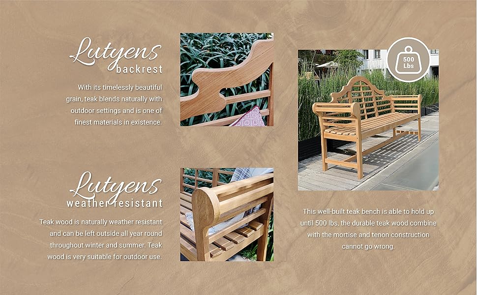 Cambridge Casual Superior Indonesian Lutyens Garden Bench, Natural Teak