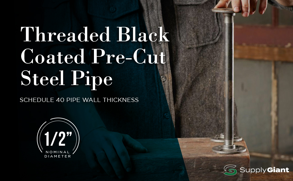 Everflow PCBL12185 Black Steel Pipe 1/2” x 18” (Pack of 5), 1/2" x 18