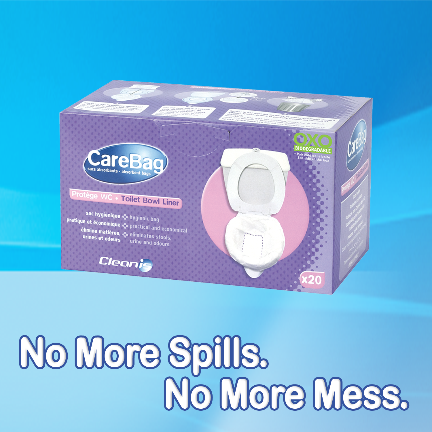 Carebag Toilet Bowl Liner with Super Absorbent Pad (Box of 20 Liners