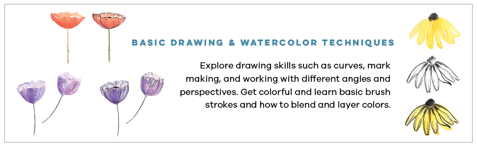 hills;trees;sketching;drawing exercises;watercolor;drawing instruction;wildflowers;nature;leaves