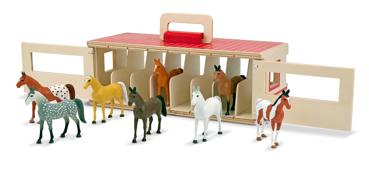 Melissa & Doug TakeAlong ShowHorse Stable Play Set With Wooden Stable Box and 8