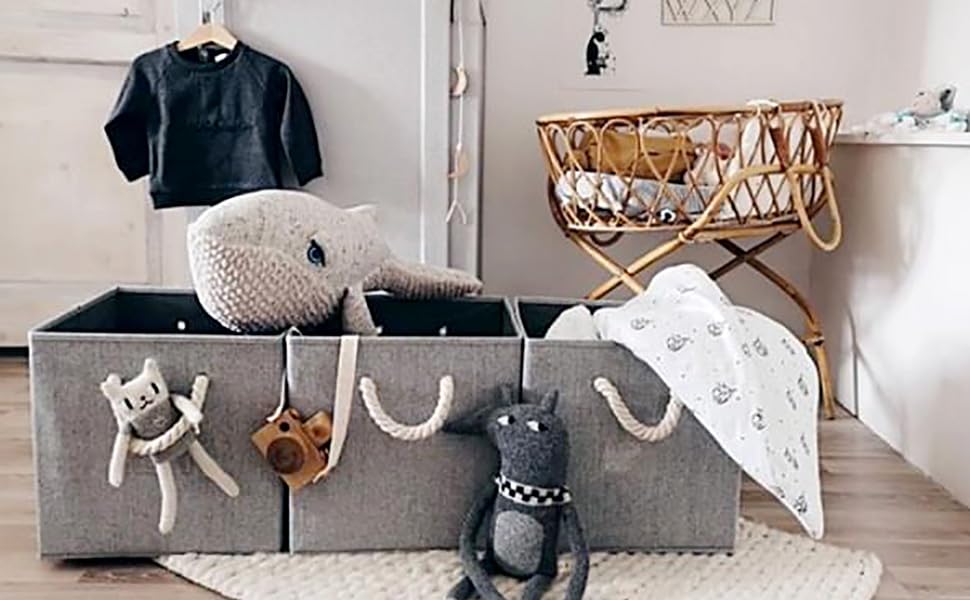 EZOWare Set of 4 Fabric Bamboo Fabric Storage Basket Bins with Cotton