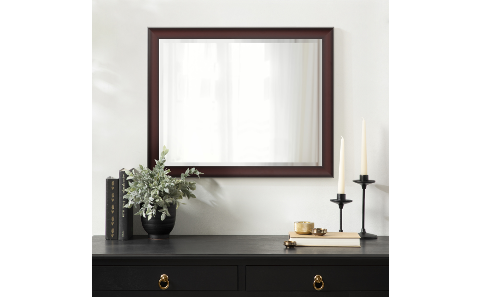 Kate and Laurel Scoop Framed Wall Mirror, 22x28, Cherry