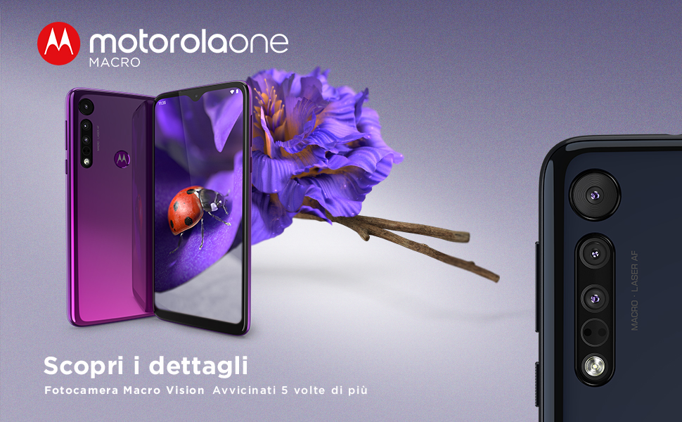 Motorola One Macro (6,2" HD+ display, Macro vision camera, 64GB/ 4GB, Android 9.0, dual SIM