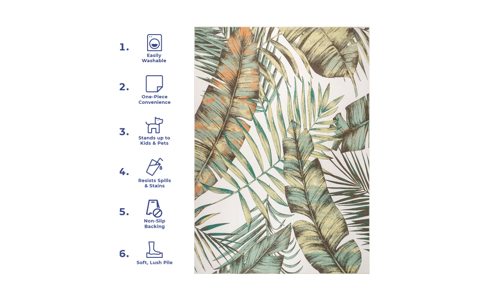 nuLOOM Elen Machine Washable Natural Leaves Area Rug, 9' x