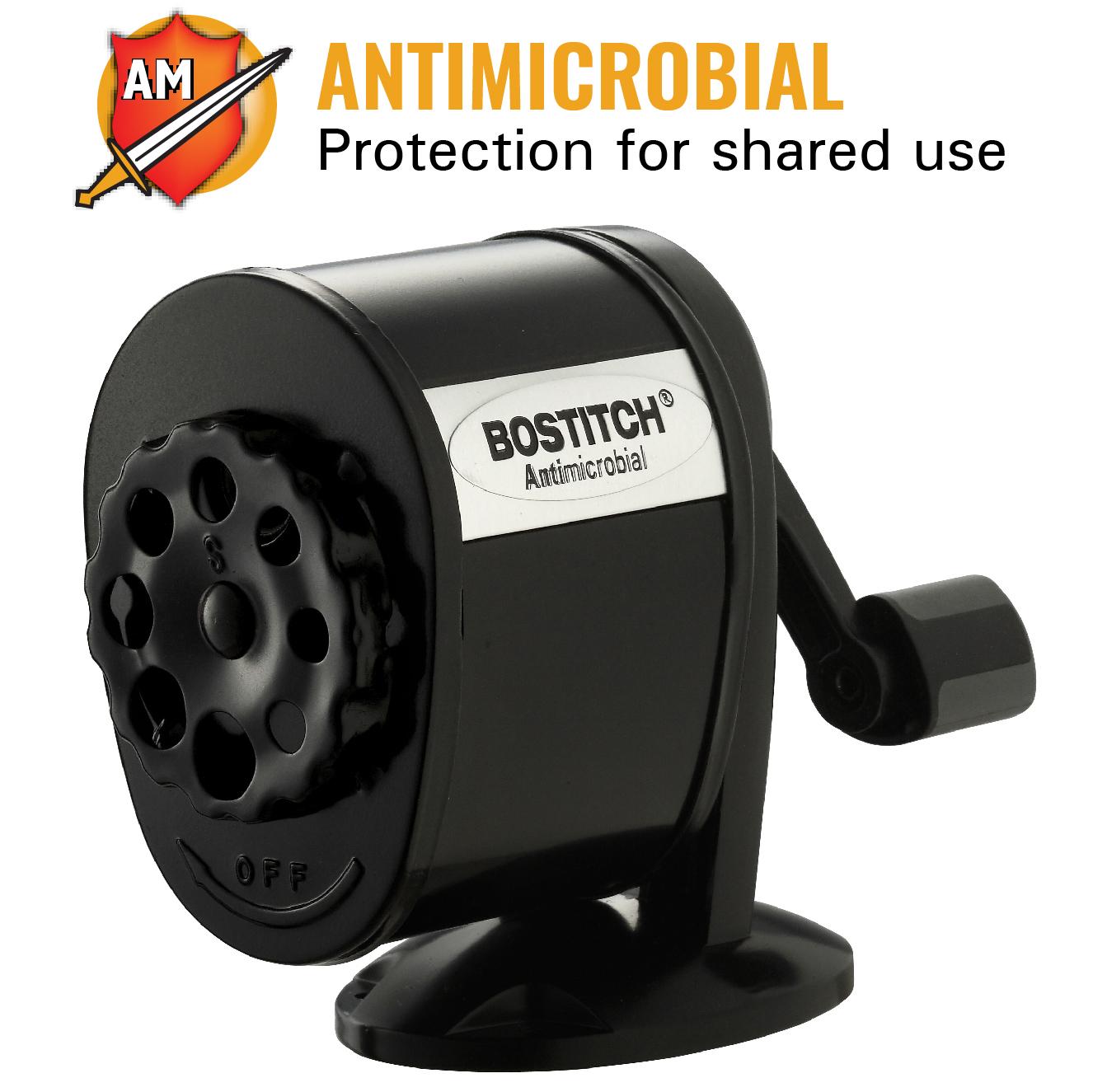 Bostitch Metal Antimicrobial Manual Pencil Sharpener, Black