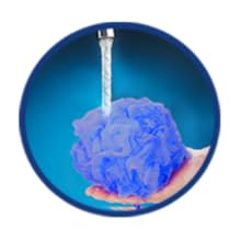 Soak a loofah in water.