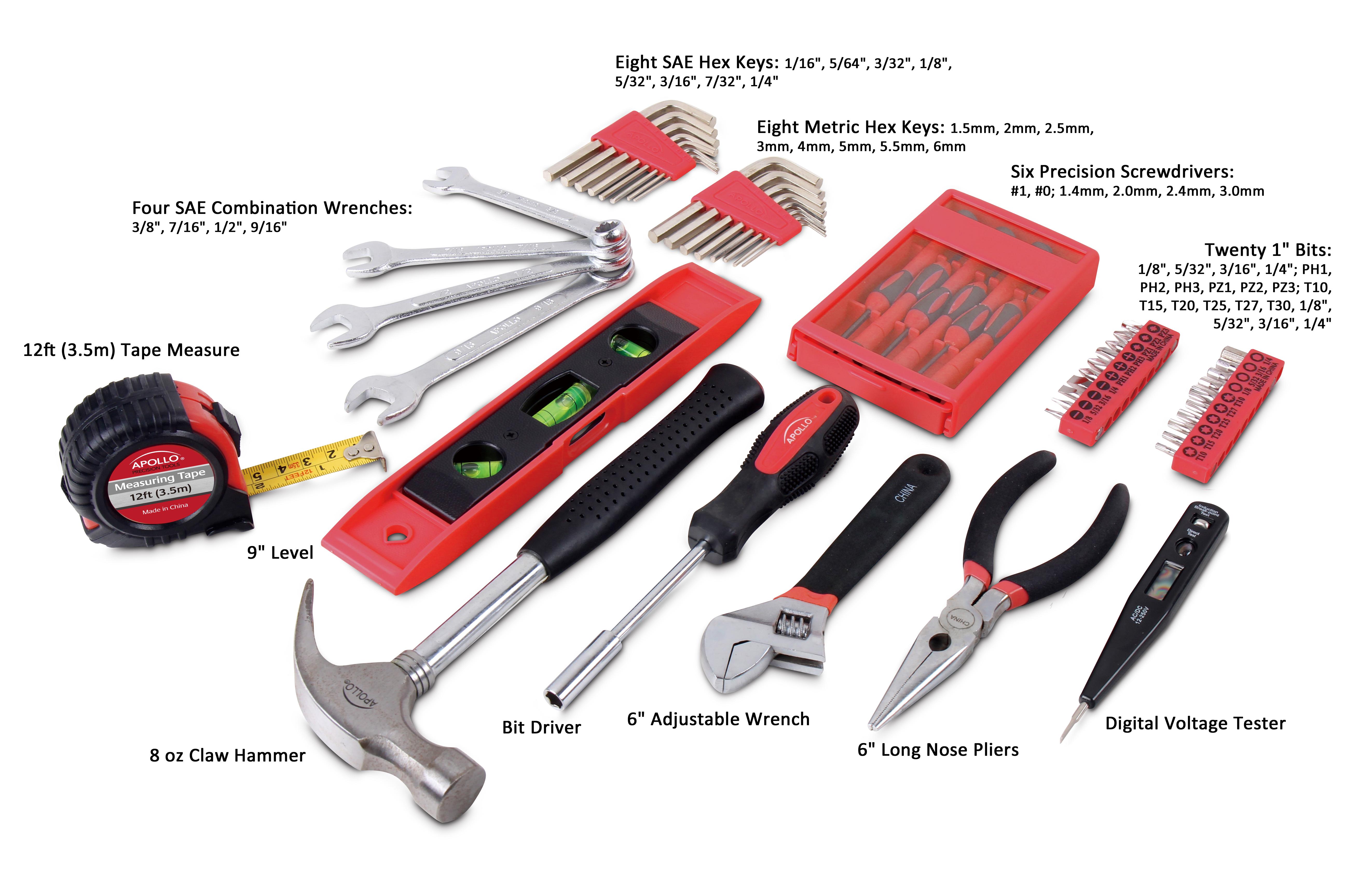 Apollo Tools DT9773 53 Piece Household Tool Set with Wrenches