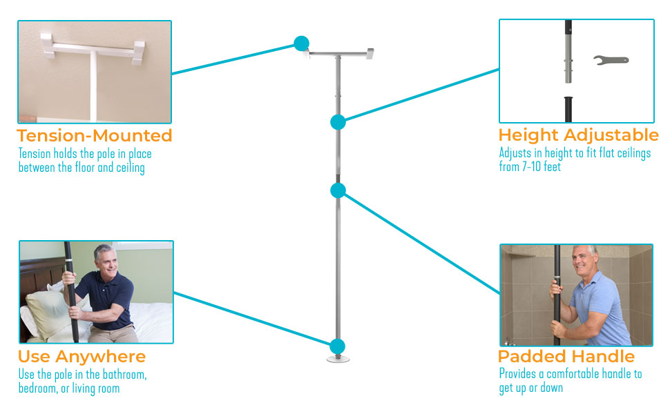 stander security pole super transfer adjustable tension mounted grab bar padded grip assist handle
