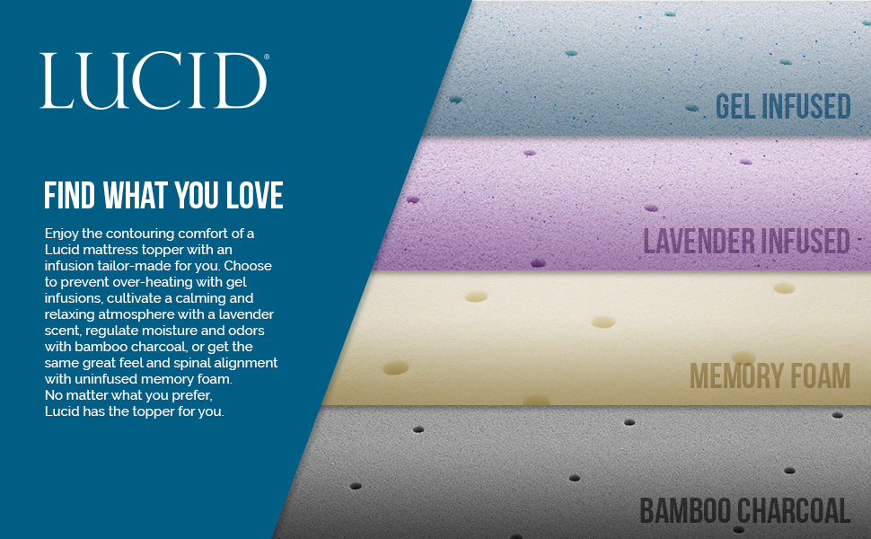 Lucid 4 Inch Bamboo Charcoal Memory Foam Mattress Topper, Queen