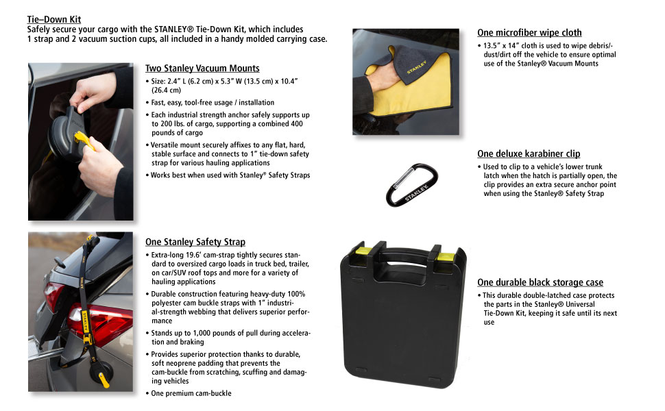 Stanley S4001 400 lbs Capacity Heavy Duty Suction Cup Tie Down Kit