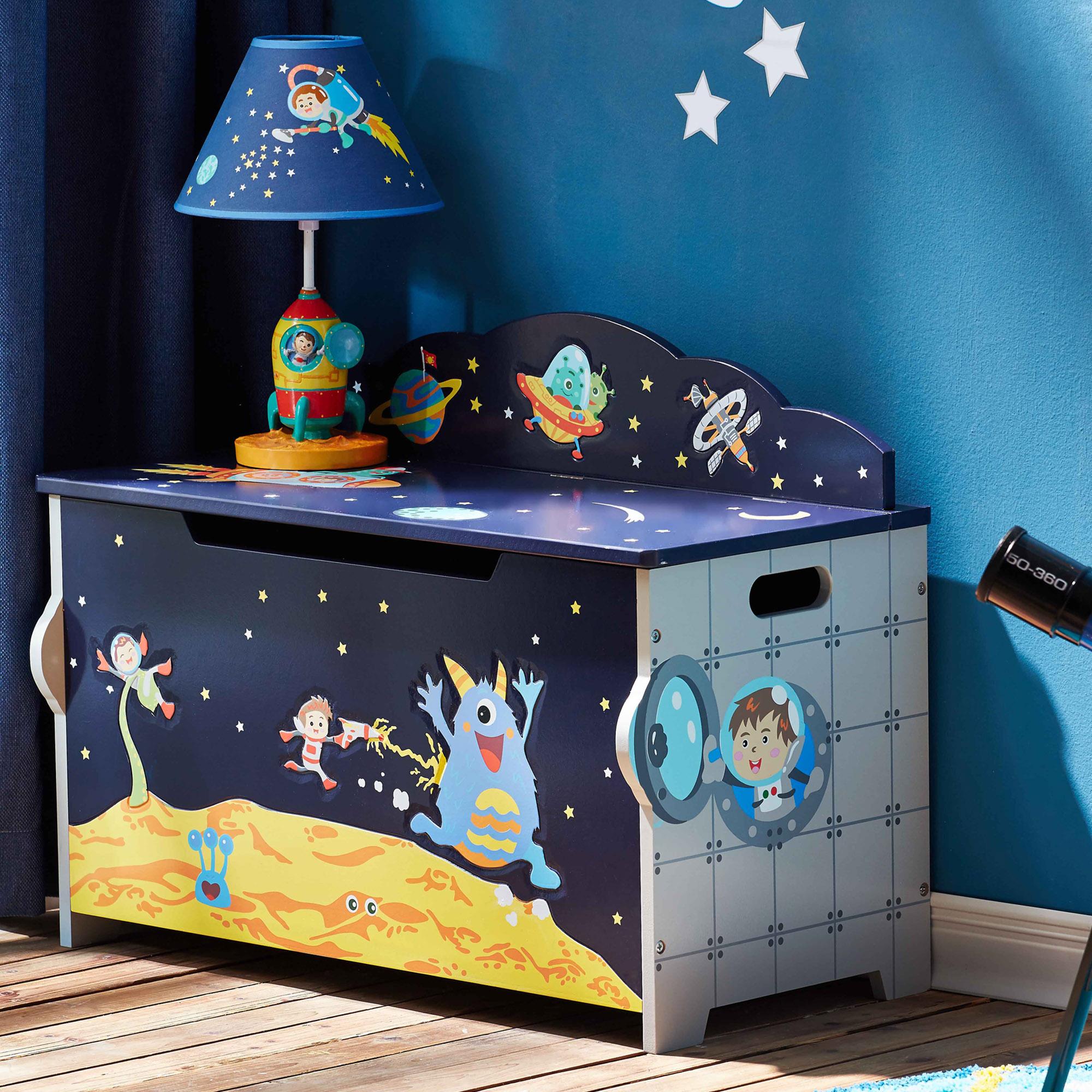 Fantasy Fields Outer Space themed Kids Wooden Toy Chest Toy Box with