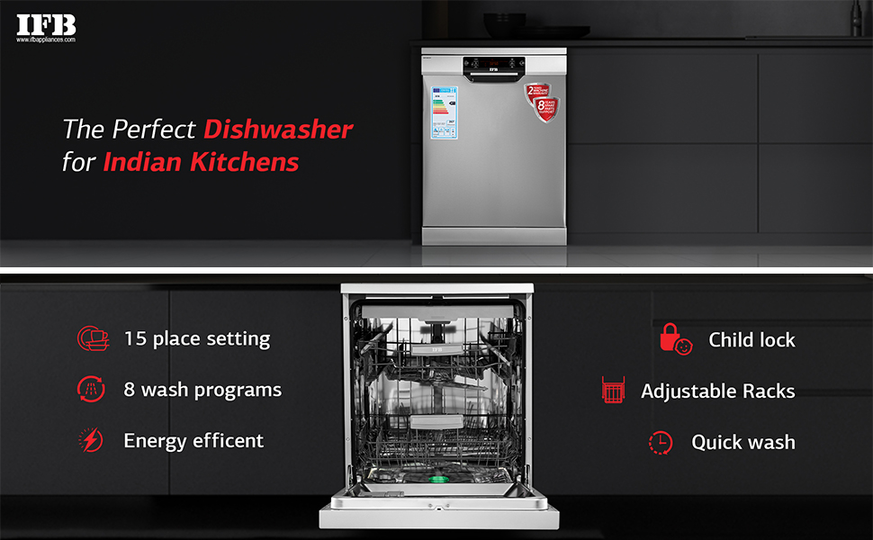 IFB 15 Place Settings Hot Water Wash Free Standing Dishwasher (Neptune