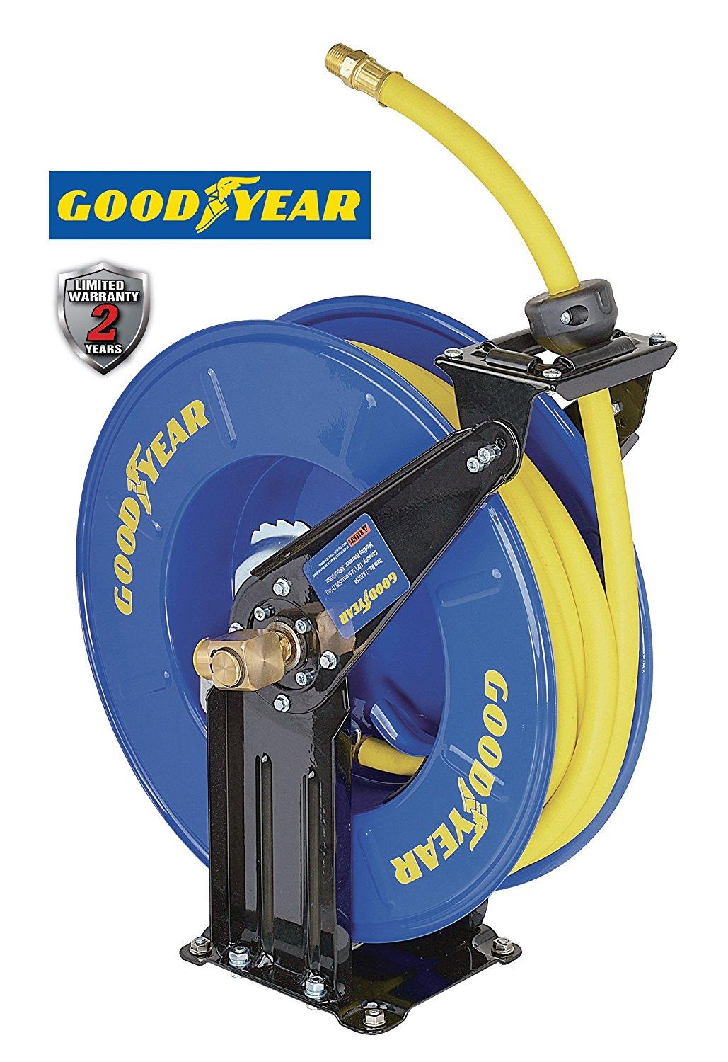 Goodyear Steel Retractable Air Compressor/Water Hose Reel with 3/8 in