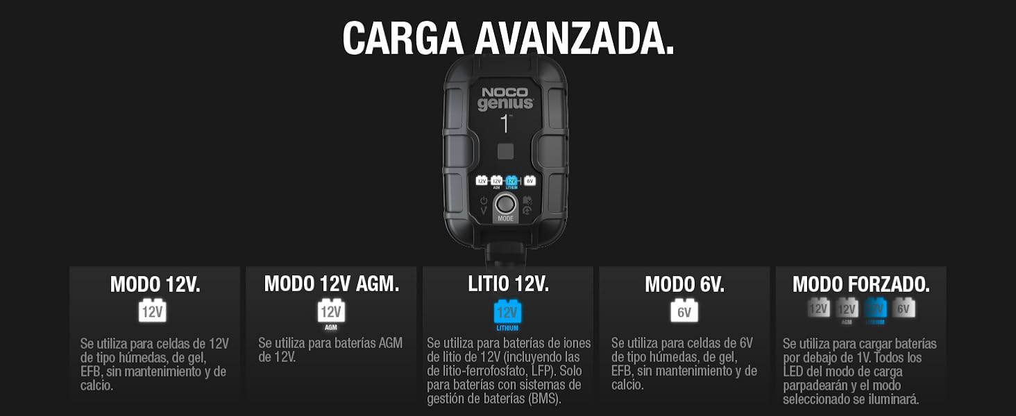 NOCO GENIUS1EU, Inteligente automático de 1A, Cargador 6V y 12V