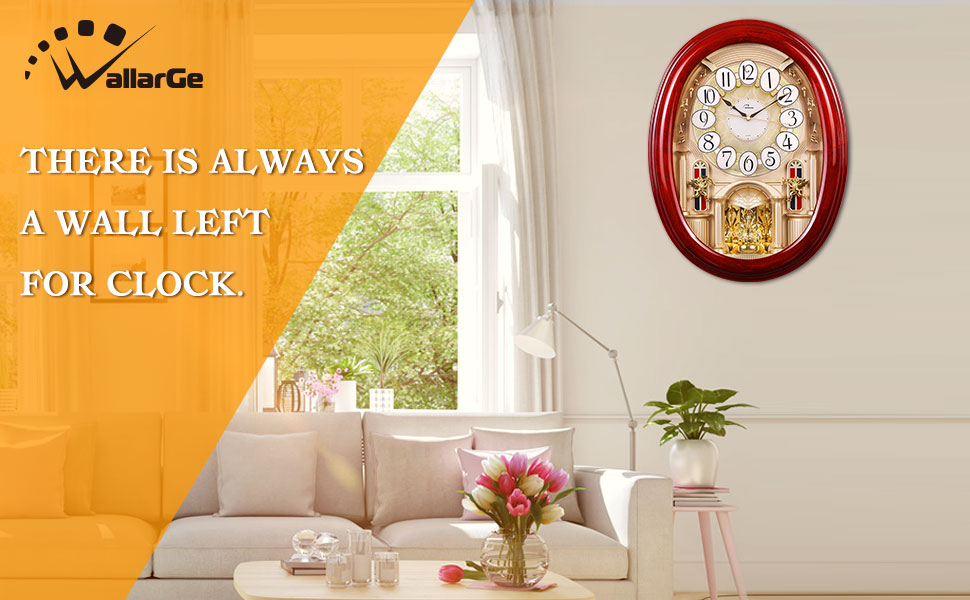 WallarGe Musical Wall Clocks with Rotating Pendulum