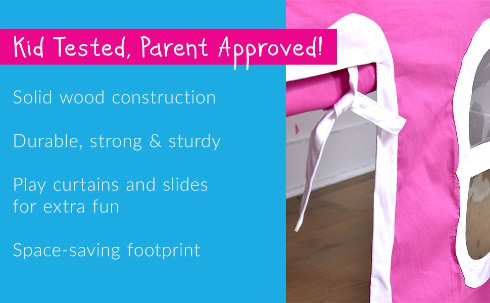 Max & Lily Low Loft Bed, Twin Bed Frame for Kids with Slide