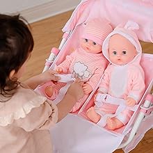 stroller; pram; doll stroller; doll pram; doll accessories; baby doll; baby doll stroller; pink