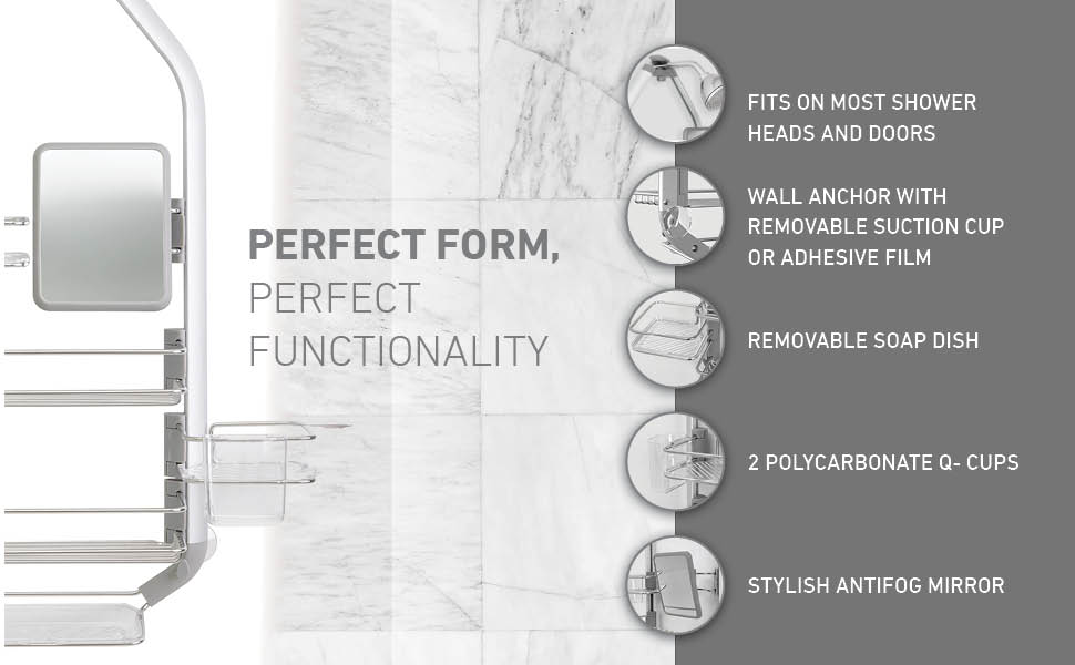 Artika CADG2C1 Modern O2 Hanging Shower Caddy with 5 Basket and 1