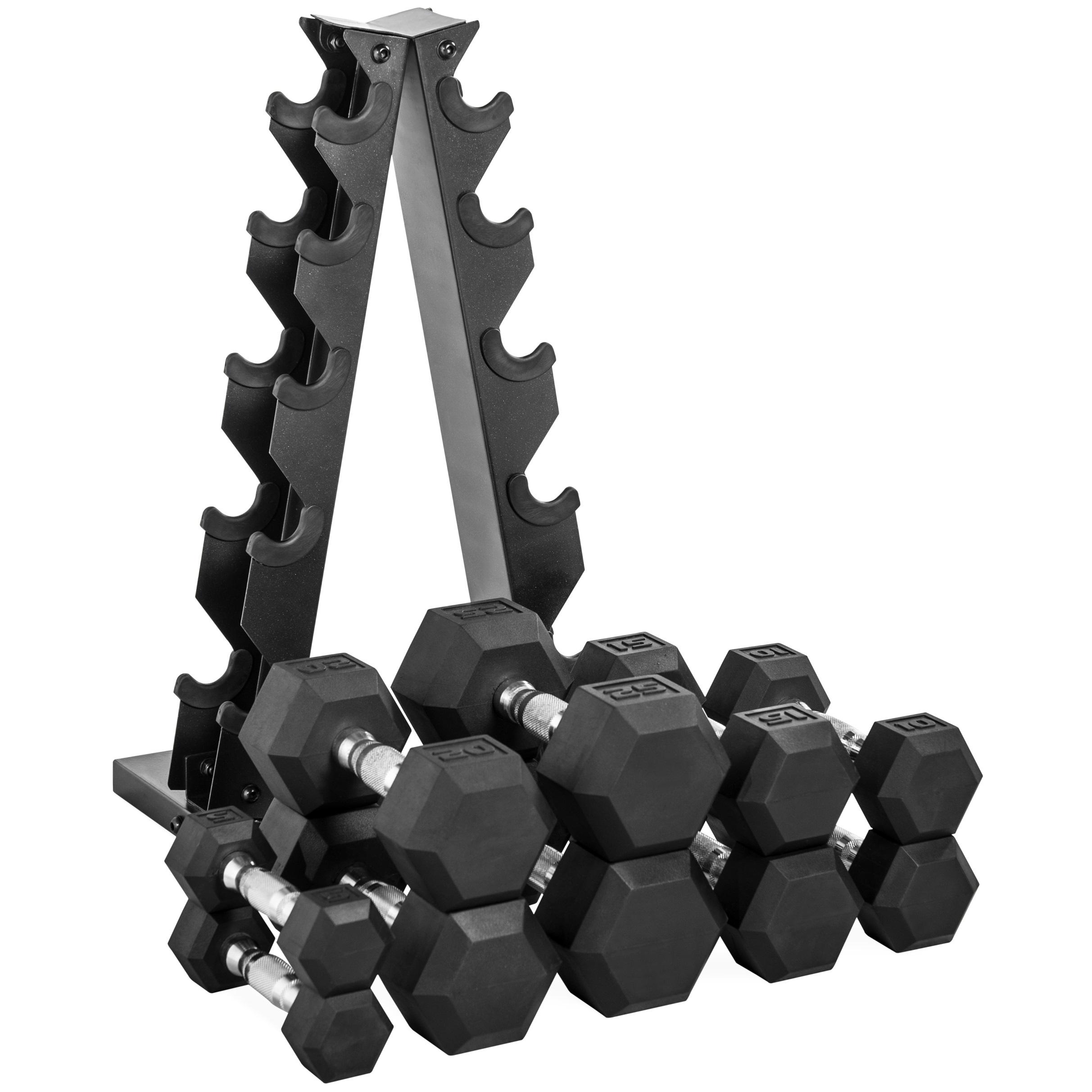 CAP Barbell 150lb Rubber Hex Dumbbell Weight Set, 525 Lbs with Rack