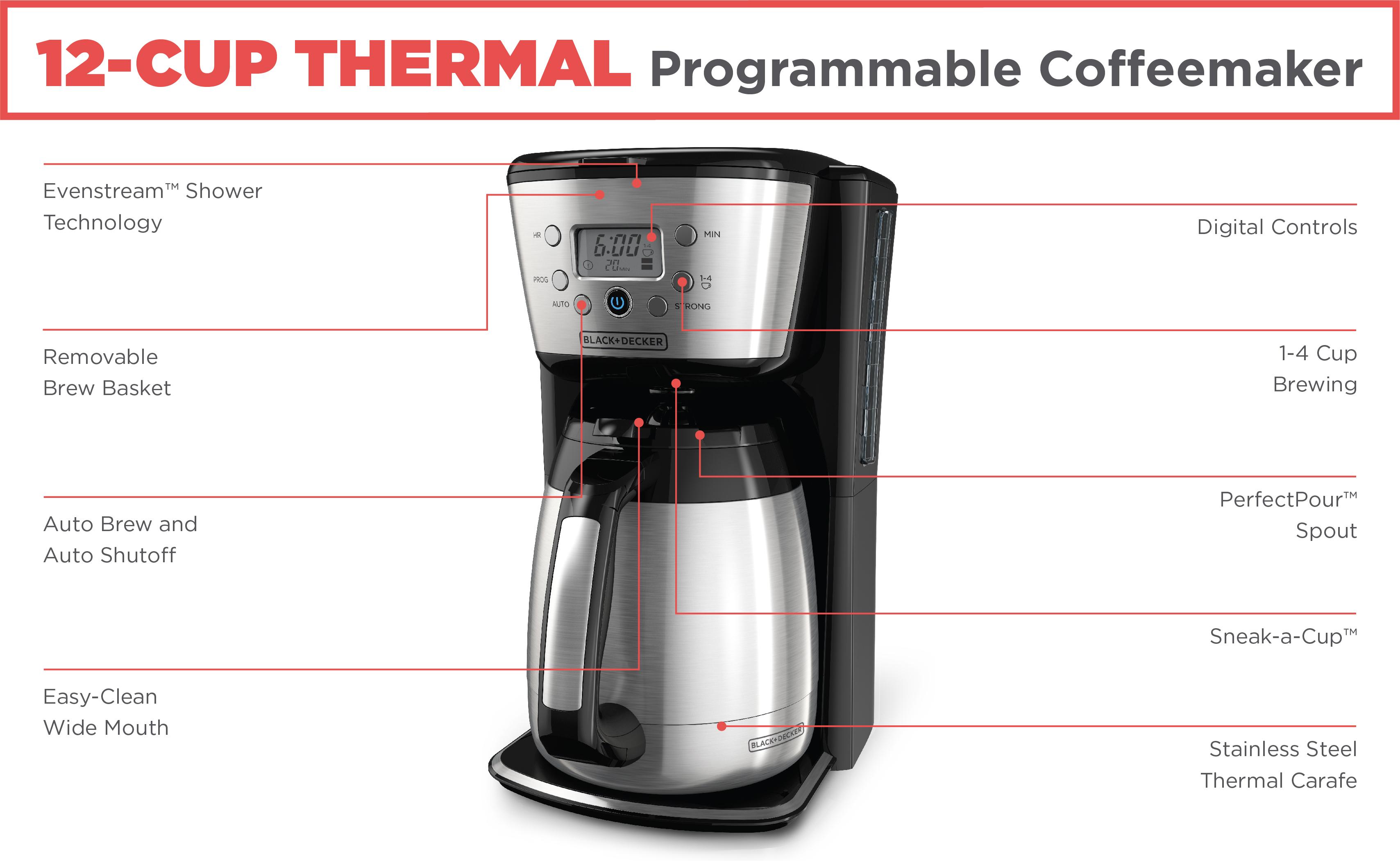 BLACK+DECKER Thermal Coffee Maker, 12 Cup, Programmable, Digital