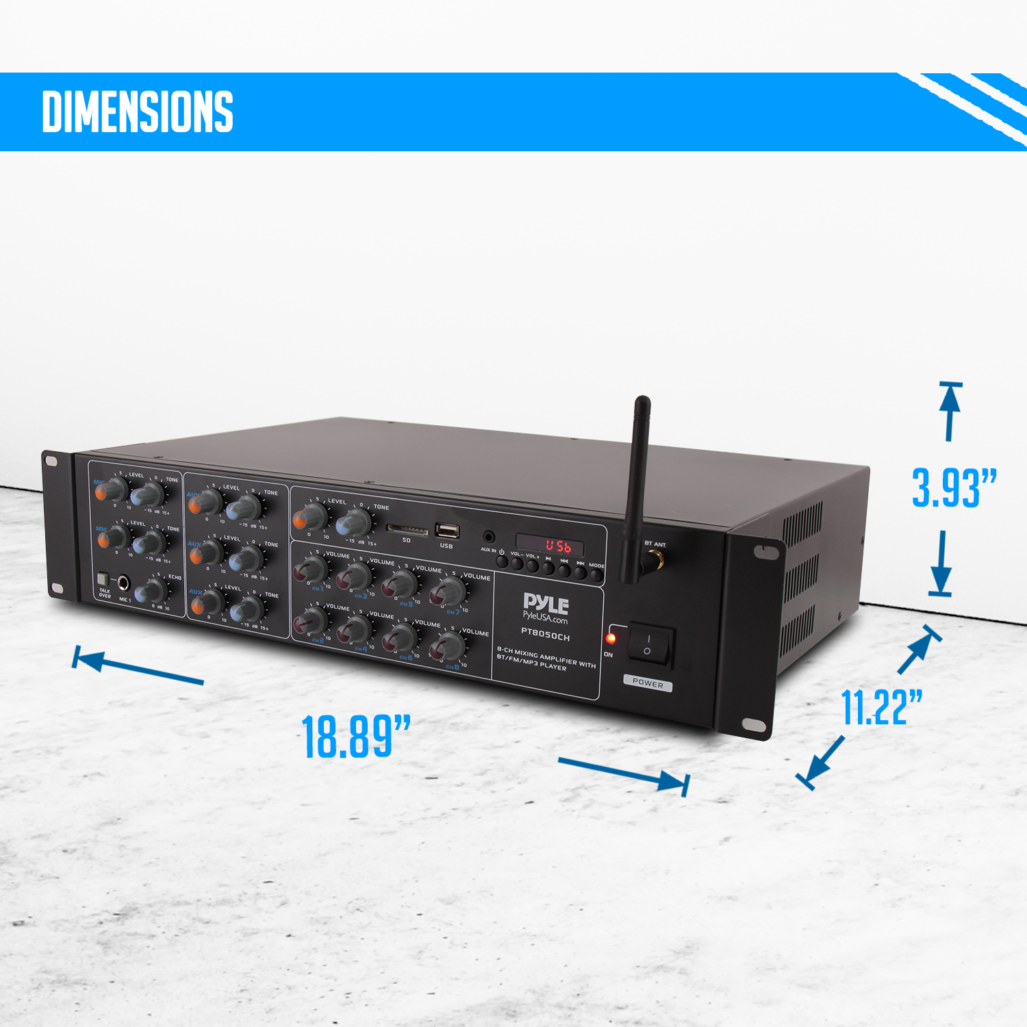 Pyle 12 Channel Power Amplifier w Bluetooth Wireless- 600W Max Power Rack Mount Amplifier with Multi-Zone Sound Mixer–RCA, USB and AUX inputs-Great for Restaurant, Theater, Studio or Stage- PT12050CH