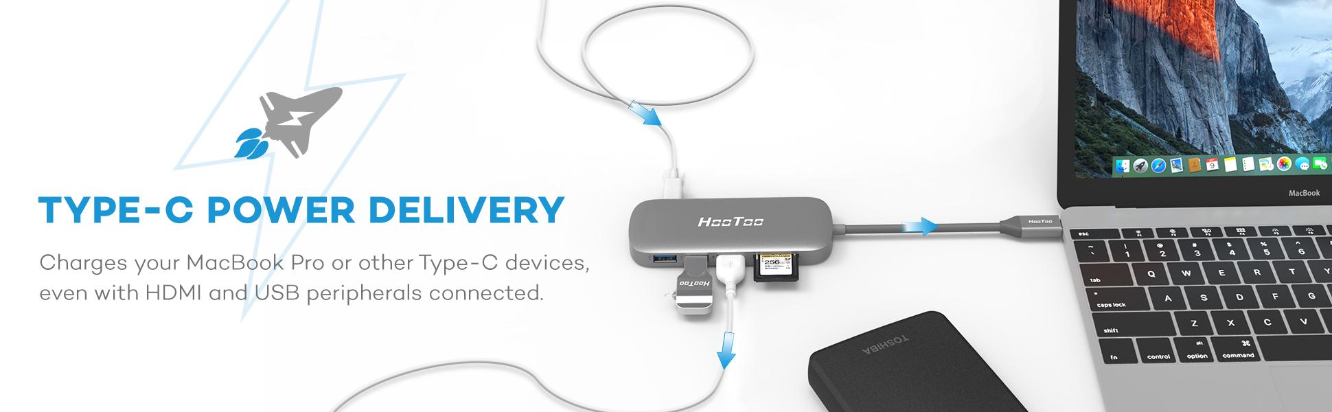 USB C Hub, HooToo USB C Adapter 3.1 with Type C Charging