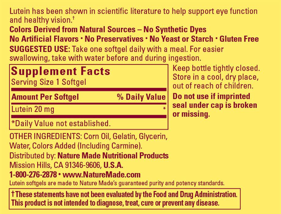 Nature Made Extra Strength Lutein 20 mg Softgels 3 Pack