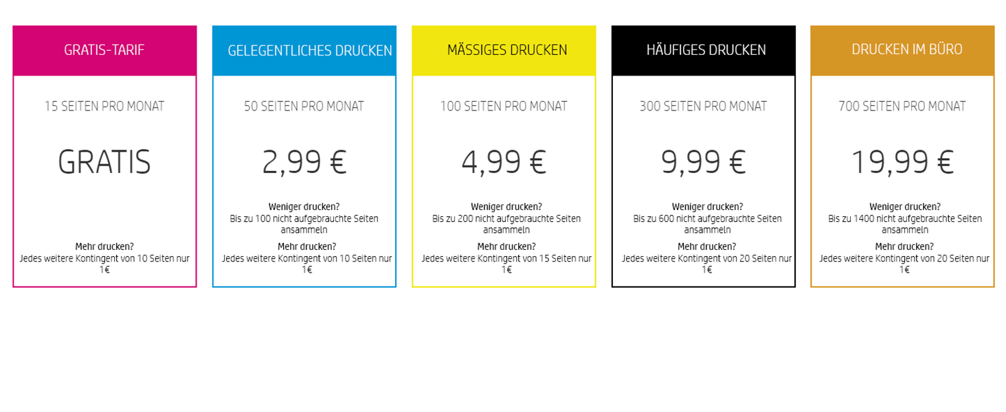 HP Instant Ink Karte (Tarif für 15, 50, 100 oder 300 Seiten pro Monat HP Instant Ink Karte (Tarif für 15, 50, 100 oder 300 Seiten pro Monat