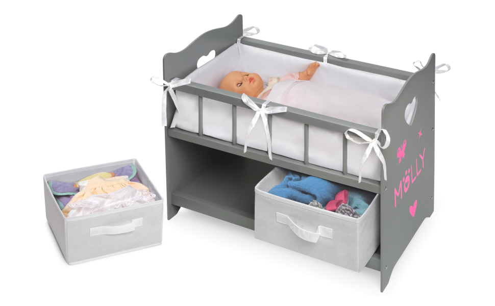 Doll Crib with Two Baskets and Free Personalization Kit