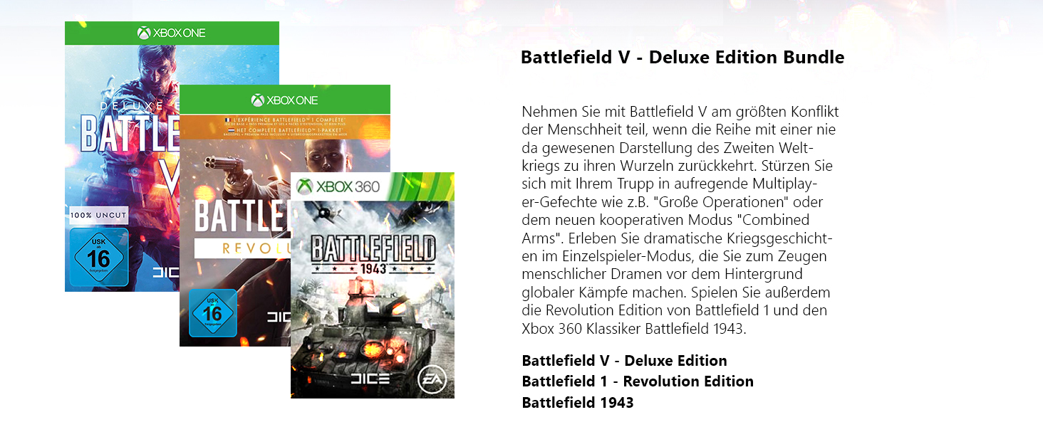 Microsoft Xbox One S 1tb Battlefield V Bundle Inkl Battlefield V Deluxe Edition Battlefield 1 Revolution Und Battlefield 1943 Amazon De Games
