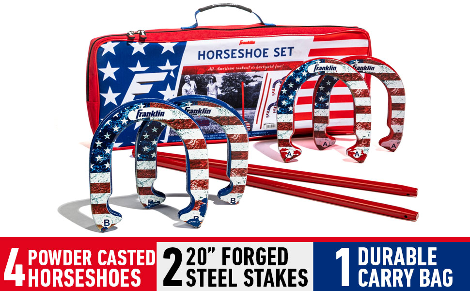 Franklin Sports Horseshoes Set Metal Horseshoe Game Set for Adults
