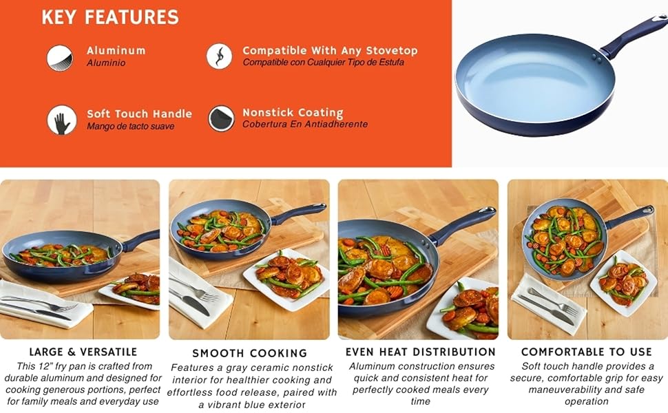 Amazon.com: IMUSA USA Blue Ceramic Fry Pan with Soft Touch