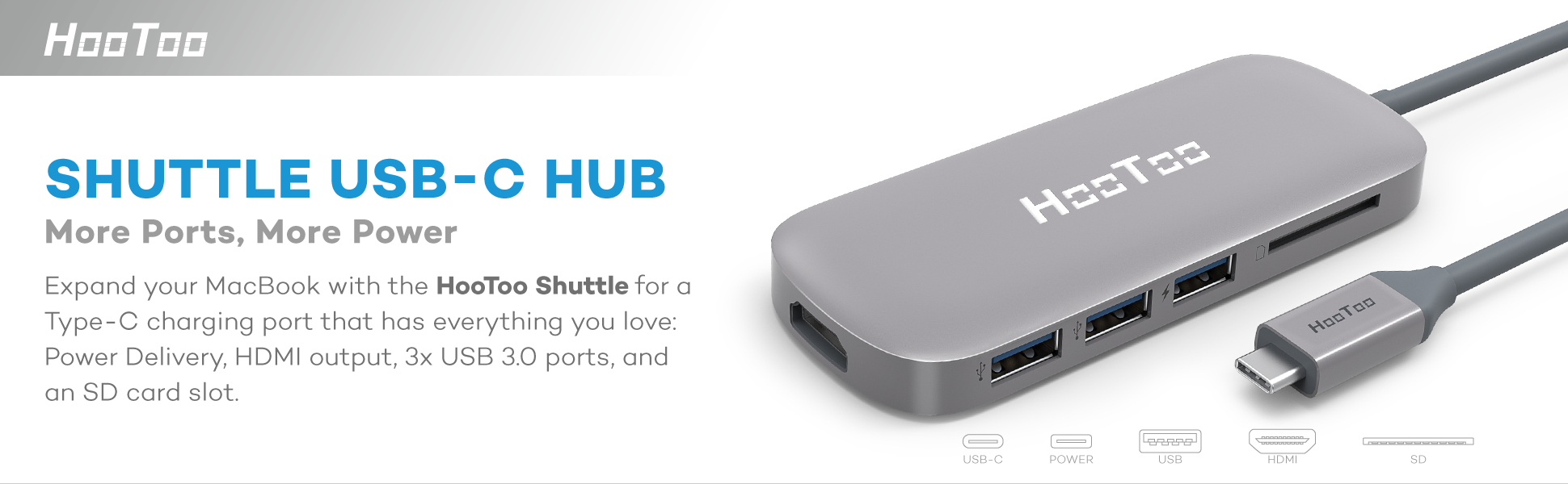 USB C Hub, HooToo USB C Adapter/Charger USB C to USB 3.1