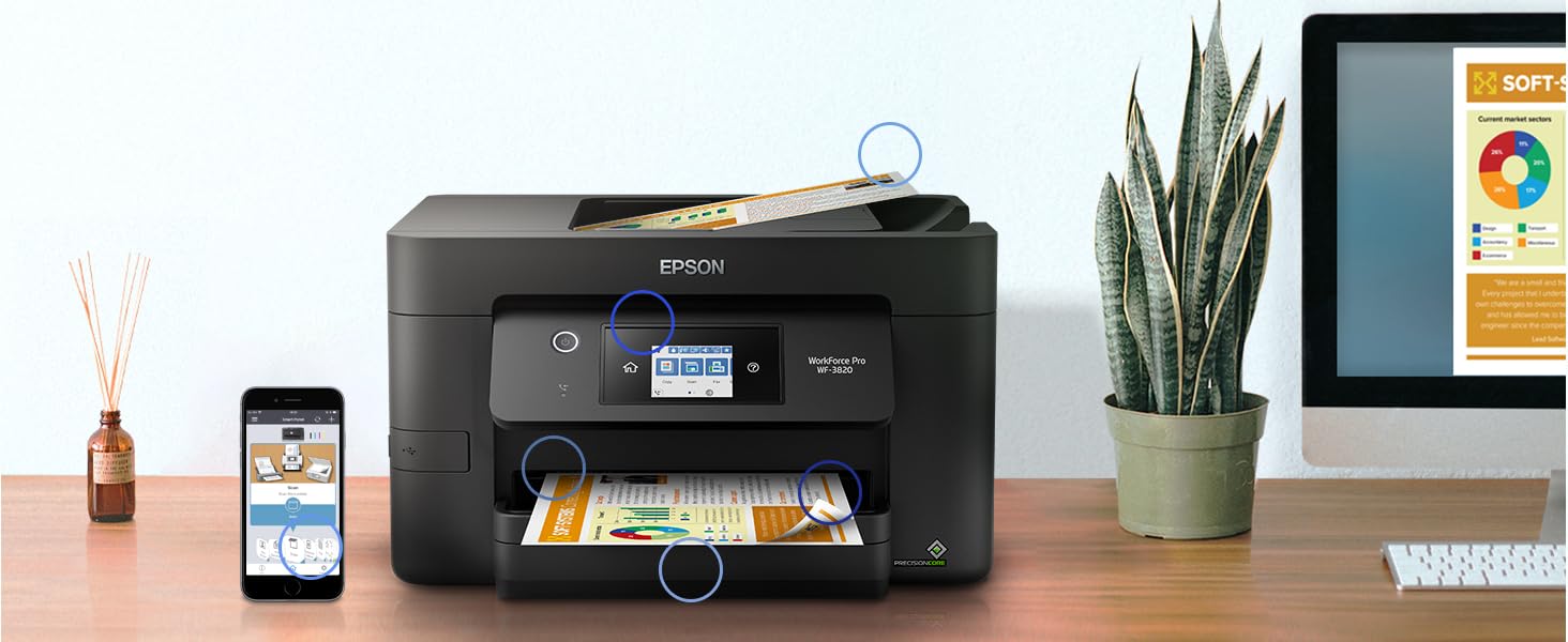 Epson Workforce Pro WF3820 Wireless AllinOne Printer with Auto 2