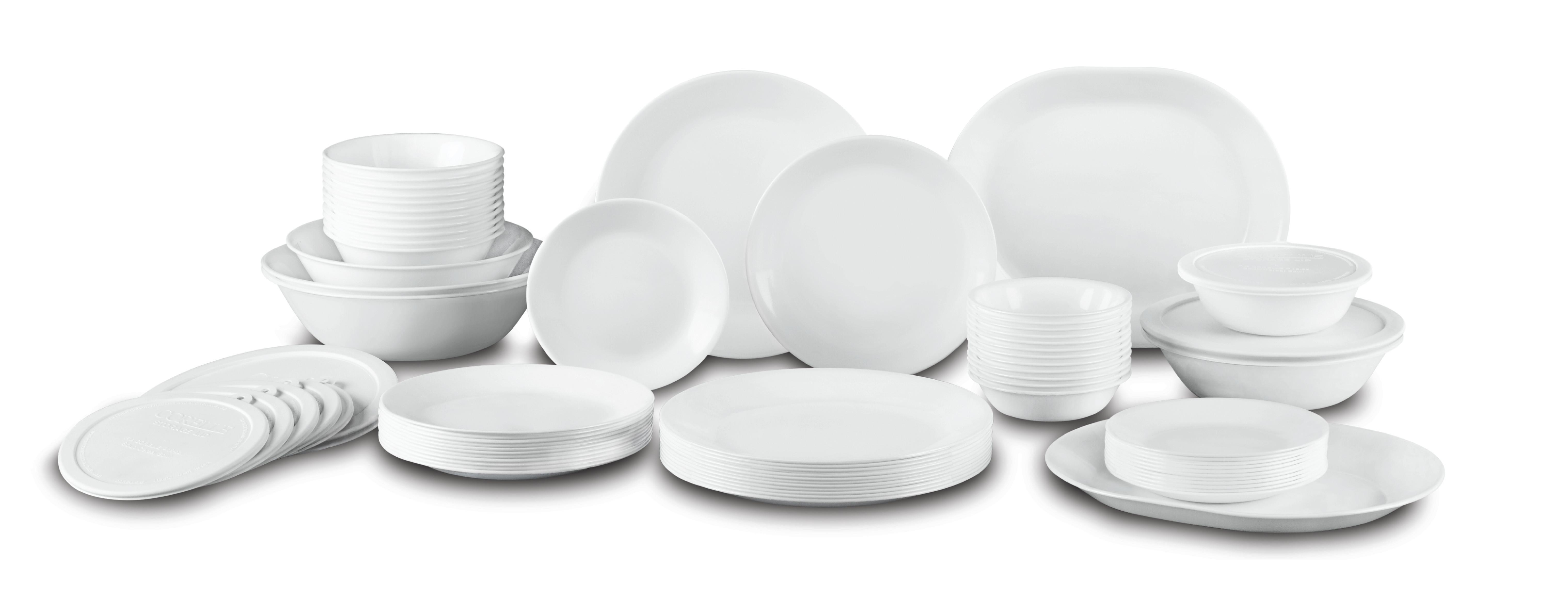 CORELLE Winter Frost White Dinnerware Set with Storage Lids 74Piece
