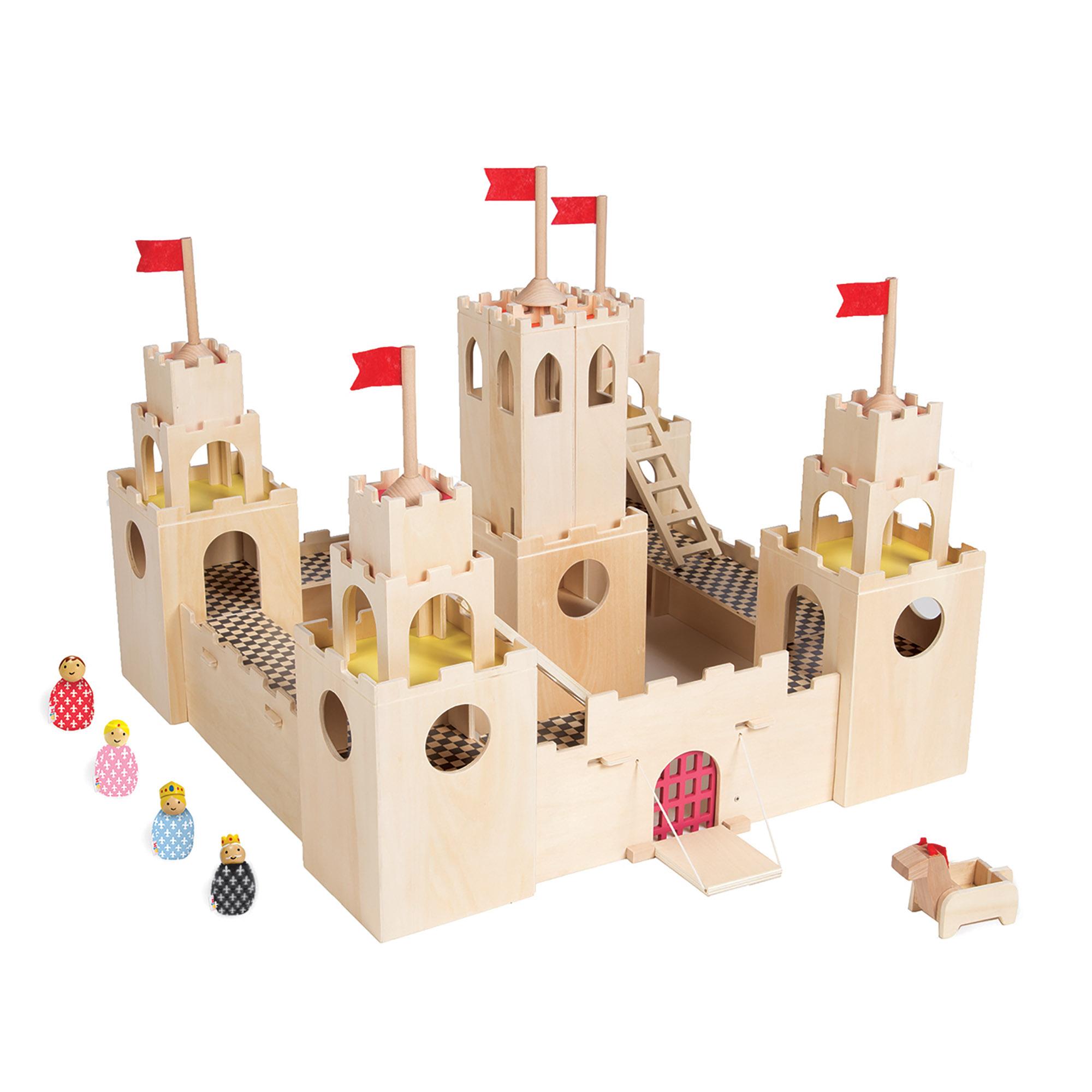 Manhattan Toy Mio Wooden Castle + Horse + 4 Bean Bag People Peg Dolls