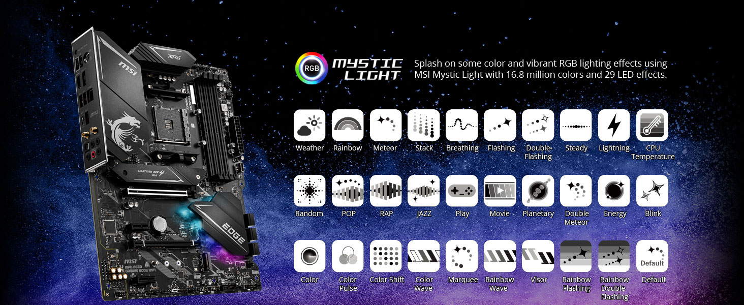 msi MPG B550 GAMING EDGE WIFI mystic light rgb multi color rainbow led