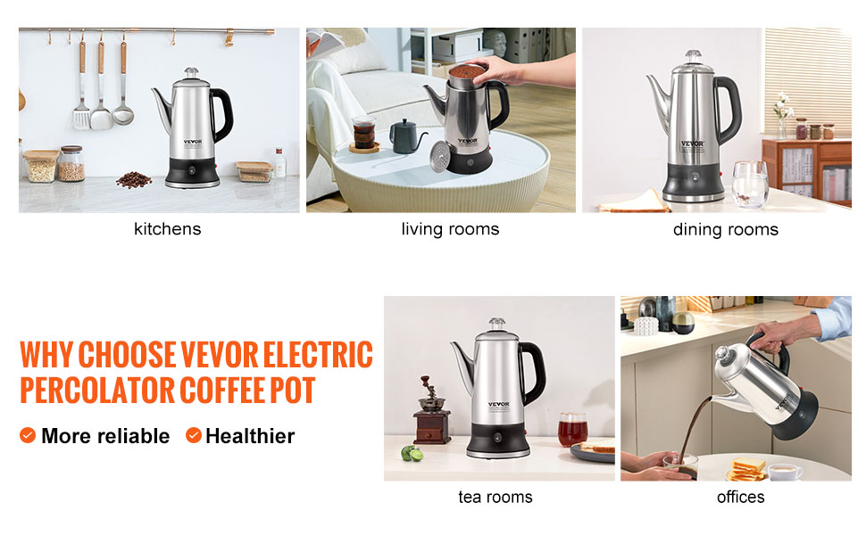VEVOR Electric Percolator Coffee Pot 12Cup, 304 Stainless