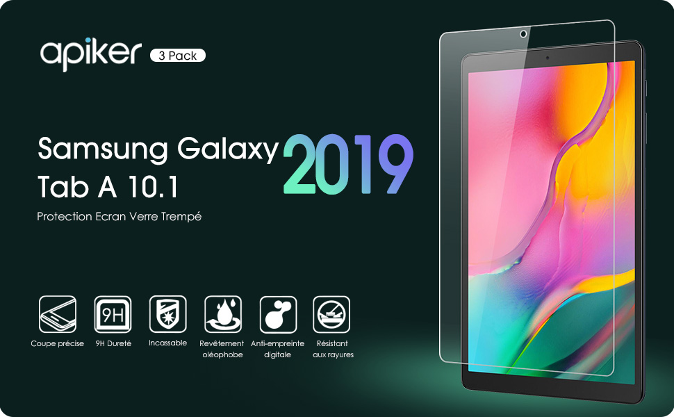 Difference Protection Anti Choc Et Verre Trempé apiker Lot de 3 Verre Trempé Compatible pour Samsung Galaxy Tab A 10.1