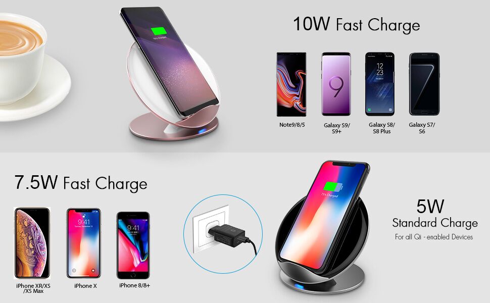 Activer Chargement Sans Fil Samsung S8 Aursen Chargeur sans Fil Rapide, 10W Qi Chargeur à Induction pour